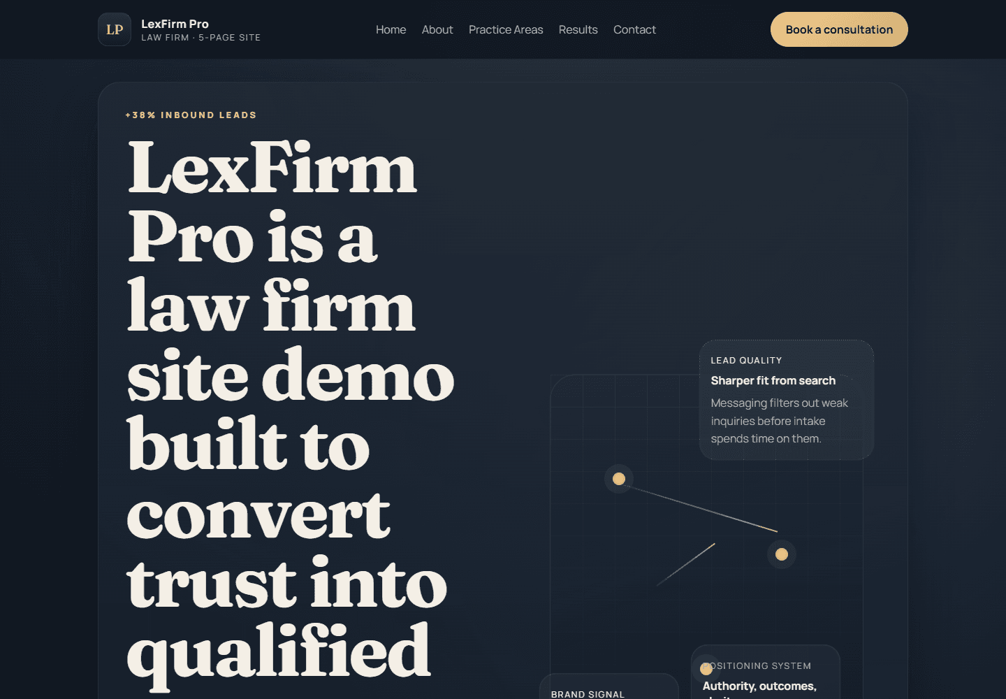 LexFirm Pro’s fictional law-firm homepage