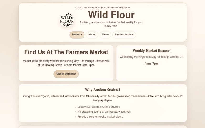 Preview of the Wildflour Local Bakery website